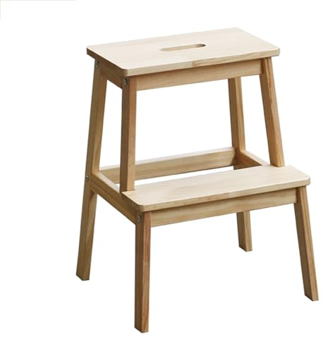 Taburete de escalera de madera maciza de doble capa, escalera de escalada interior y banco cambiador de zapatos para uso doméstico (acabado de madera natural) - Diseño elegante que ahorra espacio