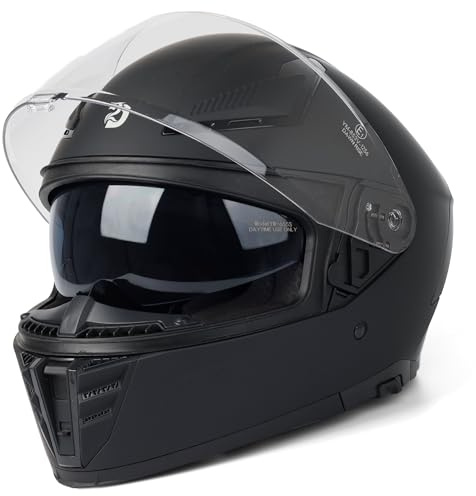 Integralhelm mit Doppelvisier by BSWAY, Motorradhelm, Mopedhelm ECE 22.06 Zertifiziert für Herren und Damen, Schwarz in Gr. XS-XL (S(55-56CM))