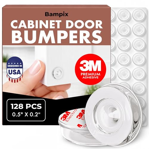 Jelly Button Clear Cabinet Door Bumpers, 128 Pack, 0.5 Inch Self-Adhesive Rubber Pads, Sound-Dampening Stoppers for Cabinets, Drawers, Furniture & Walls
