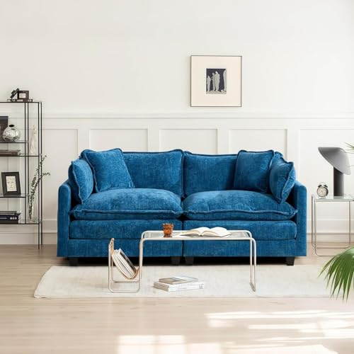 SoarTalent 198cm 2-Sitzer Sektionalsofa, Blau | Chenille-Bezug im Wolken-Couch-Stil, tiefer Sitz mit Kissen, wandelbar, Sitzhöhe 54cm für Wohnzimmer, Wohnung, Büro.