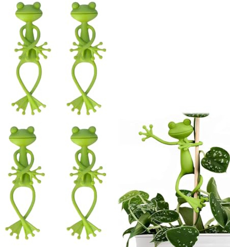 VAEIORP Lot de 4 Supports pour Plantes en Forme de Grenouille, Clips pour Plantes Grimpantes, Attaches pour Tiges et Fleurs, Figurines Animales Décoratives, Clips pour Décoration de Pots