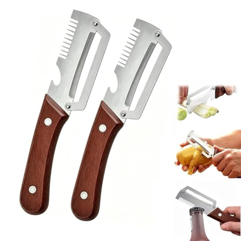2 Peladores Verduras Multifuncionales, 3 en 1 Abridor de Botellas Ergonómico Pelador en Juliana, 2026 Nuevos Peladores de Cocina de Acero Inoxidable para Utensilios de Cocina