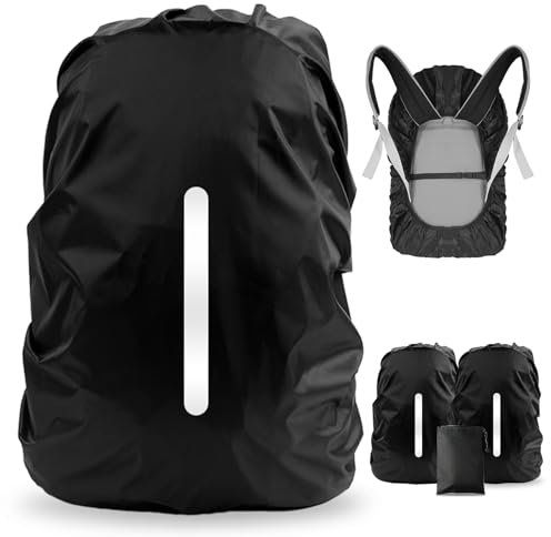 LAMA 2 Stück Wasserfeste Regenschutz Regenhülle Regenüberzug Regenhaube Regenabdeckung mit Reflexstreifen Verstellschnalle für Rucksack Schulranzen Schultasche Radfahren Outdoor Aktivitäten M 26L-40L