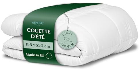 Wendre Couette Légère Été 155x220 cm - 150 g/m², Respirante et Confortable, Anti-Acarien, Lavable en Machine à 40°C - Microfibre Douce et Aérée - Idéale pour Nuits d’Été