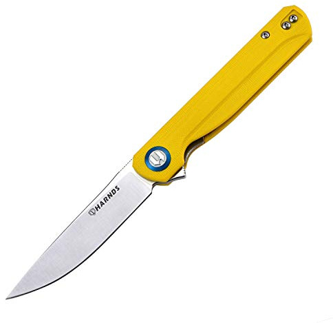 Harnds Wind Pocket Knife Flipper 14C28N Steel G10 Handle Folding Knife Ball Bearing with 2-Position Clip for Camping Survival and EDC