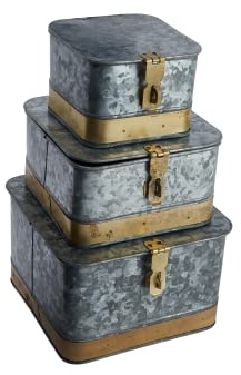 Creative Co-Op Decorative Metal Boxes with Lids, Silver and Gold, Set of 3