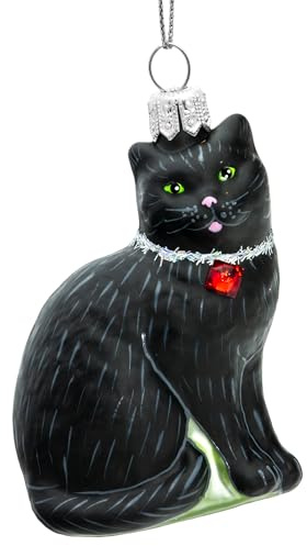 SIKORA Katze besondere Weihnachtskugel Glas Christbaumschmuck Deko Figur Weihnachten Anhänger Ornament - Meisterstücke - BS705, Variante:schwarz mit Kristall