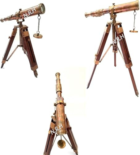 Antike Vintage Messing 1915 Teleskop nautisches Spyglass auf Holz-Stativ
