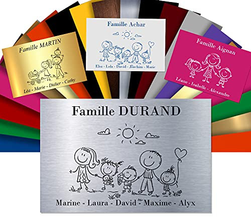 Plaque Boîte aux Lettres Family Personnalisable – Adhésive PVC – Motif Déco de Famille au Choix – 12 x 8 cm (Gris Alu Métallisé)