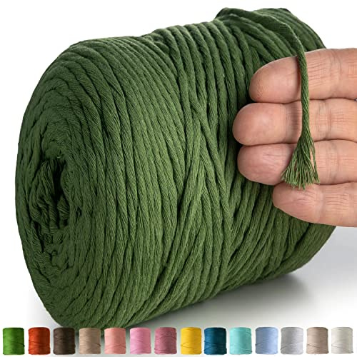 MeriWoolArt® Naturligt Bomullstråd 4mm, 225m Väldigt Mjuk Garn Bomull Återvunnet och Viskos, Bomullsrep för Drömfångare, Macrame Vägghängande, Makramé Gobeläng, Boho Fjädrar, fler DIY Boho Dekoration