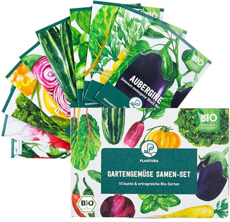 Plantura Bio-Gartengemüse Samen-Set, samenfestes Bio-Saatgut, keimstark für Beet & Hochbeet, 10 ertragreiche Sorten, für über 300 Pflanzen