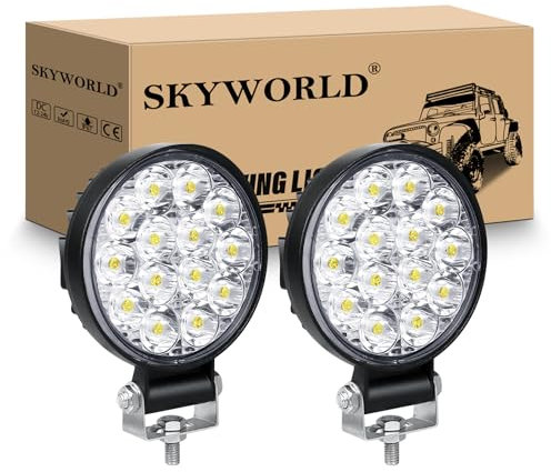 SKYWORLD 2 Pcs Faro da Lavoro Led, 3.2 pollici 42W Rotondo Spot Luci di Lavoro a Led mini fari barra led fuoristrada per 4x4 Auto Moto Off Road Trattore Camion SUV ATV, 6000K Faretti Fendinebbia