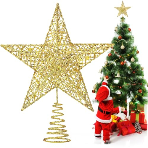Christbaumspitze Stern Metall – 20cm Edle Tannenbaumspitze Stern mit 3D-Hohl-Design, Stabiler & Robuster, für eine Perfekte Spitze & Festliche Deko weihnachtliche Dekoration (Metallic-Gold)