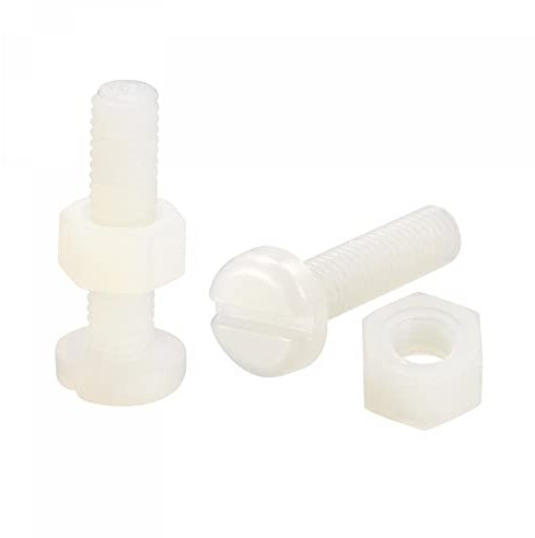 sourcing map 20 Paires Nylon Vis Écrou Assortiment, M5x20mm Fente Tête Cylindrique Vis & M5 Hexagonal Écrous pour Machines, Électronique, Blanc