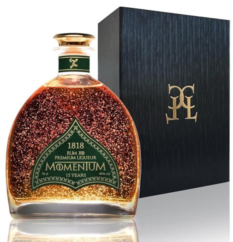 Rhum XO 1818 dominicain 15 ans – Feuille d’or 23 carats – Coffret cadeau – Rhum de canne artisanal – Doux et élégant – Édition premium liqueur avec certificat d’or – 40% vol. – 70 cl