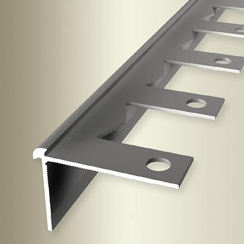 PROVISTON | Treppenkantenprofil | Breite: 39 mm | Höhe: 2.5 mm | Länge: 2500 mm | Aluminium eloxiert | Biegbares Profil | Glatt | Sollbiegestelle | Edelstahl | Offen Gestanzt
