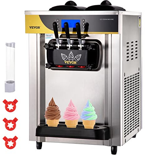 VEVOR Machine à Crème Glacée Molle 22-30L/h Machine à Glace Italienne Commerciale Trémie 6L Sorbetière Glace à l’Italienne Pré-Réfrigération 3 Saveurs Nettoyage en Un Clic Sundae Yaourt Café Snack-Bar