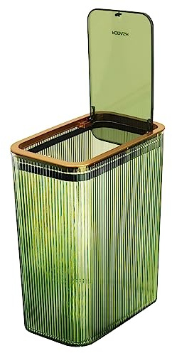 Transparent Trash Can, Bathroom Trash Cans with Lids, 2.6 Gallon Garbage Can for Bedroom, Office, Plastic Slim Waste Basket with Press Top Lid, 10L Clear Trash Bin for Home, Kitchen (Green)
