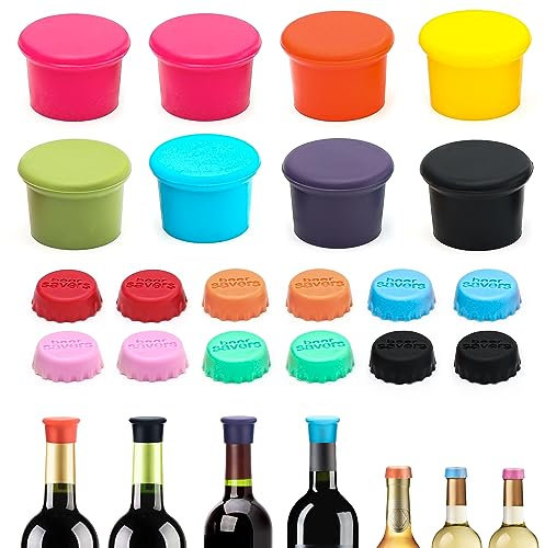 FIHODONE 20 Tappi a Corona in Silicone, per Bottiglie di Birra, Universali, Colorati, Tappi per Bottiglie di Vino, Reusable, Sigillati per Birra, Succhi e Bottiglie di Vetro