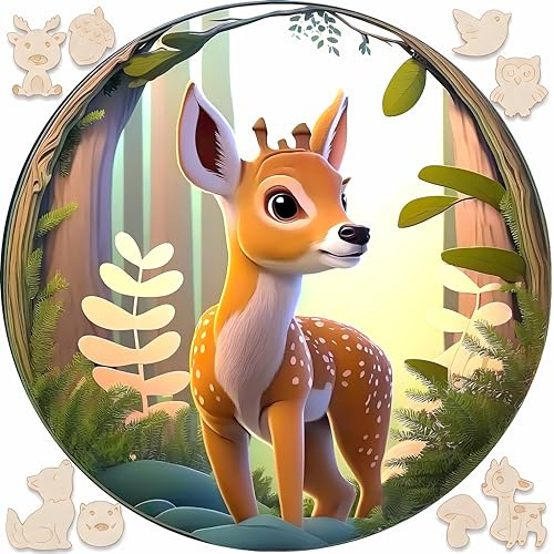 Holzpuzzle Für Kinder Ab 4 Jahre - Rundes Kinderpuzzles Holz 50 Teile - Holz Puzzle Tiere Für Mädchen Oder Jungen - Wooden Puzzle - Geburtstags Weihnachten Geschenke (REH)