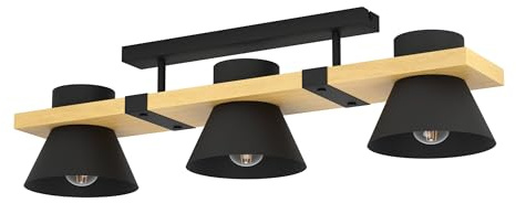 EGLO Deckenlampe Maccles, 3-flammige Deckenleuchte, FSC100HB | Leuchten | Holz | Metall Schwarz | Deckenlampe Wohnzimmer Schlafzimmer | E27 Fassung | Ø 78 cm