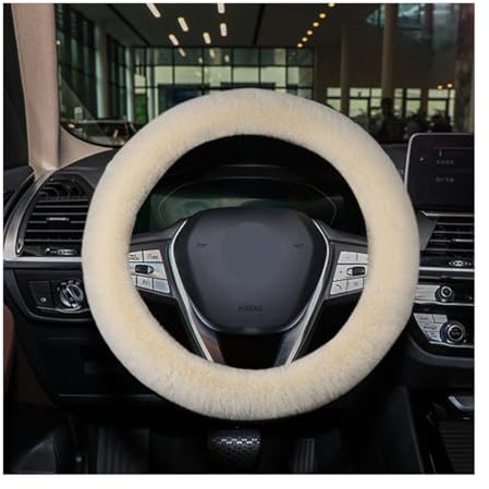 JNNJ Lenkradabdeckung Plüsch, Winter Plüsch Warm rutschfest Lenkrad Abdeckung Lenkradschutz, Auto Lenkradhülle Plüsch Teleskop Lenkrad Abdeckunglenkradbezug(Weiß)