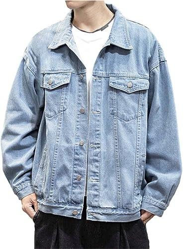 L9WEI Jacka herr, herr jeansjacka enfärgad revers övergångsjacka herr denim jackor höst långärmad fritidsjacka mode streetwear, blå, 3XL