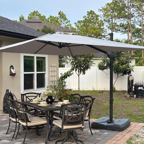 PURPLE LEAF Parasol Déporté 3 x 3 m Carré avec Pied de Croix, Parasol de Jardin Extérieur Toile Anti-UV UPF 50+ pour Terrasse Patio Balcon, Inclinable 6 Positions et Rotation 360°, Gris chiné clair
