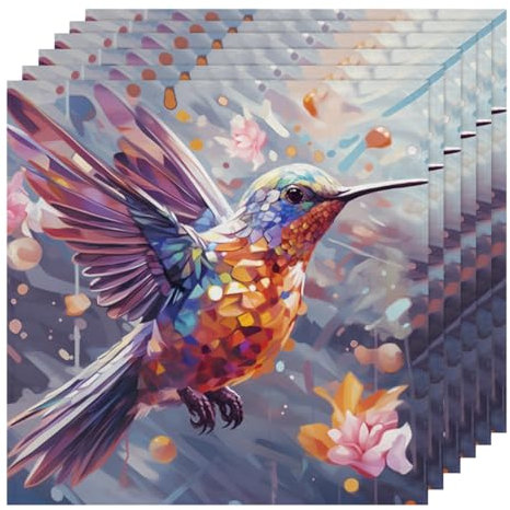 Bunte Stoffservietten mit Kolibri-Blumen, 6er-Set, Polyester-Stoff, waschbar, Urlaub, Stoffservietten, wiederverwendbar, dekorative Servietten für den täglichen Gebrauch, für Esszimmer,
