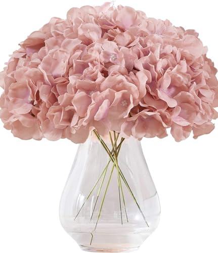 Kislohum Künstliche Hortensienblütenköpfe, Kunstblumen, Seidenblumen für Hochzeitsgestecke, Blumensträuße, DIY-Blumendekoration, Heimdekoration, mit Stiel, 10 Stück, Rosé (Dusty Rose) (Vase nicht im