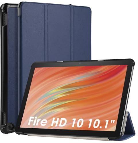 WD&CD Hülle kompatibel mit Amazon Fire HD 10 2023 10.1 Zoll, Schutzhülle Ultradünne PU Leder kompatibel mit Fire HD 10 2023 10.1 mit Standfunktion und Auto Schlaf/Wach-Blau