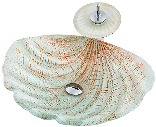 ZYLDDS Aufsatzwaschbecken Waschbecken Glas Waschtisch,Modern Glas Waschbecken Set mit Wasserfall Wasserhahn und Ablaufgarnitur für Gäste WC Bad,A