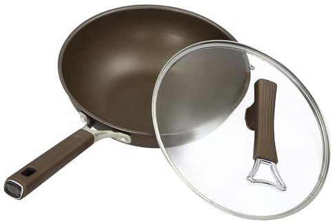 SABUIDDS Bratpfanne 32cm aus Edelstahl und Titan, Antihaft, Alle Herdarten inkl. Induktion, Pfanne für Gasherde, Gasöfen, Induktionsherde, Keramikherde, Braun