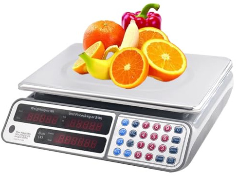 MOKEKA Balance électronique professionnelle 40 kg Haute précision, écran LED, plat en acier inoxydable, idéale pour l'alimentation et le commerce, batterie rechargeable