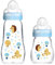 MAM Feel Good Glass Baby Bottle Pack of 2 (170 ml & 260 ml), with Teat 1 Slow Flow for Newborns, Pastel Unisex