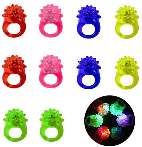 10pc LED Anelli Luminosi Divertenti Bomboniere Lampeggianti Giocattoli con Luci in Gomma Gelatina Bumpy
