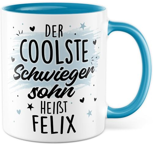 Schwiegersohn Tasse mit Spruch personalisiert - Geschenk Der coolste Schwiegersohn heißt personalisierbar - Kaffeetasse 330ml aus Keramik - Schwiegereltern Ehemann Ehe Familie