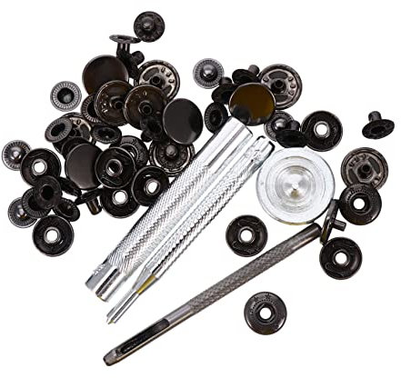 12 Stück Metall Druckknöpfe 15mm für Leder und Kleidung, Schwarz