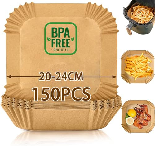 150 pezzi Carta forno per friggitrice ad aria BPA Free 20-24 cm Antiaderente Carta per Friggitrice ad Aria Facile da Pulire