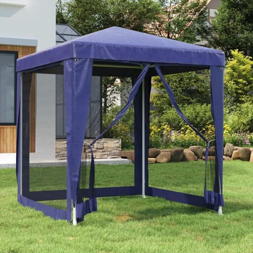 Homgoday Tente de Fête avec 4 Parois Latérales en Maille Bleu 2x2 m PEHD, Tonnelle de Jardin Belvédère, Gazebo Pavillon de Extérieur, Chapiteau pour Camping, Fête, Barbecue
