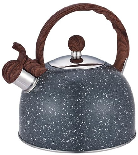 Whistling Tea Kettle 2.5l Stainless Steel Kettle Stovetop with Insulated Folding Wood Handle Tea Kettle for Stove Top Fast Heating Teapot for Stovetop for Coffee, Tea, Milk Grey.