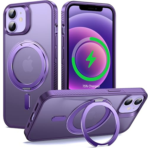 Supdeal Magnetic Kickstand for iPhone 12/12 Pro Case, Compatible with MagSafe 360° Rotatable Ring Stand Holder, Non-slip Hard Matte Translucent Cover Military-Grade Shockproof Phone Case, 6.1, Purple