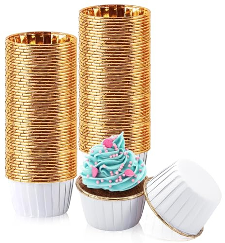Cupcake Cases, 100PCS Cake Muffin Liners, Greaseproof Foil Baking Cups, Thick Muffin Cases Metallic Cake Cups Household Oven Birthday Wedding Party Muffins Pastry Molds(White)