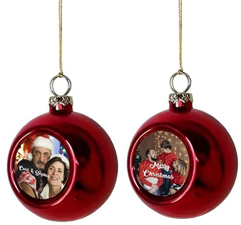 Packung mit 2 personalisierten Weihnachtskugeln mit Foto und Text. Christbaumschmuck. Personalisierte Weihnachtskugel. Einzigartiger Weihnachtsbaumstern. Christmas Decorations. Adventsdeko.Winterdeko.