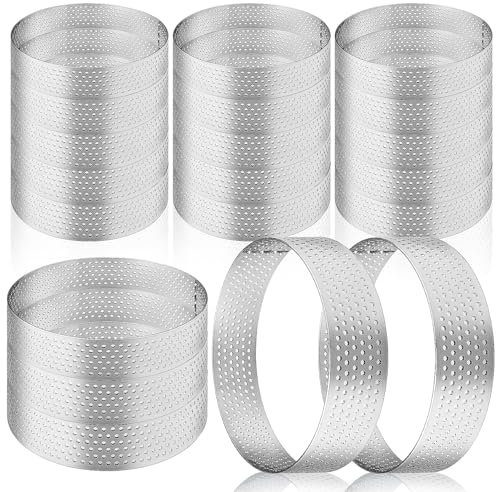 20 Pack Perforated Tart Rings, 8cm Stainless Steel Tart Rings for Baking, Round Tart Ring Nonstick Metal Pastry Cake Dessert Rings Mold for Home Cooking Food Baking Tools
