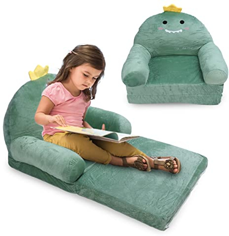 Culnflun Foldable Kids Sofa, Soft Comfortable Dinosaur Kids Couch, Extra Soft 2 Seats 2 in 1 Flip Open Chair or Sleeper, Removable and Washable Toddler Chair (2 Tier)