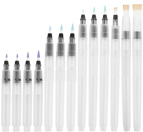 13 Stück Wasserpinsel Stifte Pinsel mit Wassertank Wassertankpinsel mit Befüllbarer Wassertank Watercolor Brush Pen für Aquarellmalerei Kalligraphie Farbe Ausfüllen