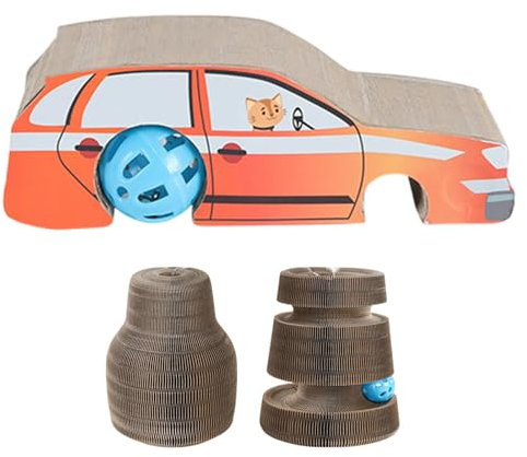 Katzenspielzeug aus Pappe – Katzenkratzbrett, Drehteller, recycelbare Wellpappe | Katzenkratzbaum, Kugelbahn, lustiges Katzenkratzbrett, Pappe, Katzenspielzeug für Haustierkatzen, Kätzchen