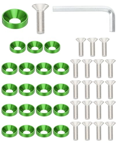 PATIKIL 20 Pezzi Kit Rondella A Testa Svasata M6 Fai Da Te Verde | Rondella Piatta In Lega Di Alluminio, Per Accessori Meccanici Parti Modelli