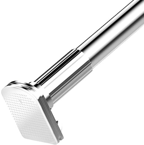 Heavy Duty Spring Tension Curtain Rod 43-142 Inches Silver, No Drilling Adjustable Room Divider, Non-Slip Telescopic Pole for Closet, Shower, Balcony